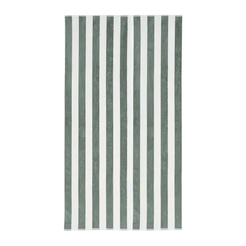 Drap de plage personnalisé brodé à Paris, coloris sauge (modèle Bagatelle, 100 % coton velours jacquard)