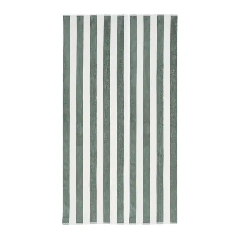 Drap de plage personnalisé brodé à Paris, coloris sauge (modèle Bagatelle, 100 % coton velours jacquard)