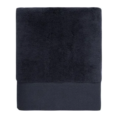 Serviette de bain personnalisée brodée à Paris, coloris bleu nuit (modèle Faubourg, 100 % coton peigné zero-twist)