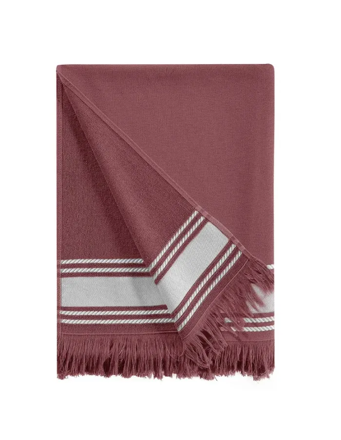 Drap de plage personnalisé brodé à Paris, coloris terre brûlée (modèle Longchamp, 100 % coton, face lisse et dos éponge)
