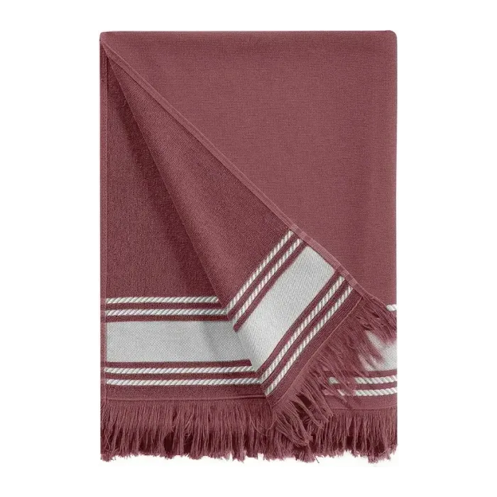 Drap de plage personnalisé brodé à Paris, coloris terre brûlée (modèle Longchamp, 100 % coton, face lisse et dos éponge)