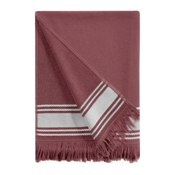 Drap de plage personnalisé brodé à Paris, coloris terre brûlée (modèle Longchamp, 100 % coton, face lisse et dos éponge)