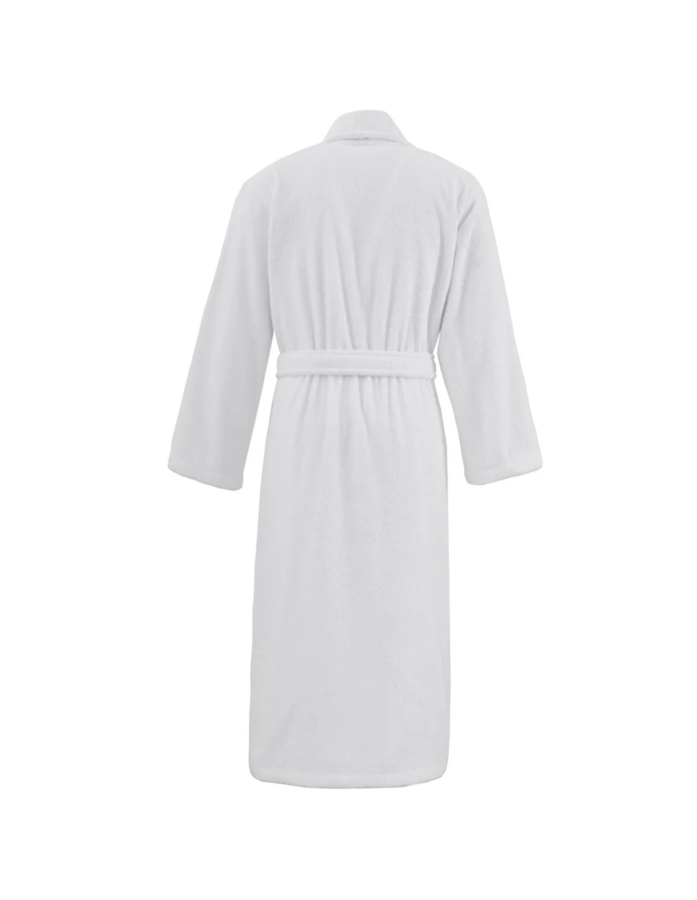 Peignoir personnalisé coloris blanc : gros plan sur la matière, 100 % coton peigné (modèle Madeleine)