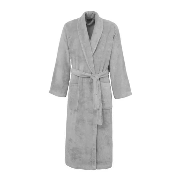 Peignoir personnalisé brodé à Paris, coloris gris perle (modèle Madeleine, 100 % coton peigné)