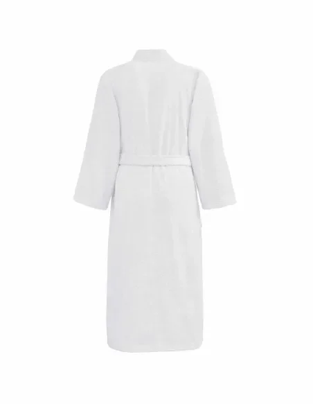 Peignoir personnalisé coloris blanc : gros plan sur la matière, 100 % coton peigné (modèle Marais)