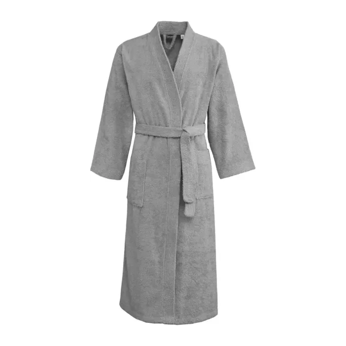 Peignoir personnalisé brodé à Paris, coloris gris perle (modèle Marais, 100 % coton peigné)