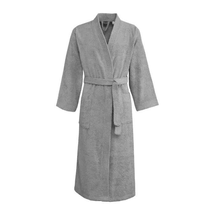 Peignoir personnalisé brodé à Paris, coloris gris perle (modèle Marais, 100 % coton peigné)