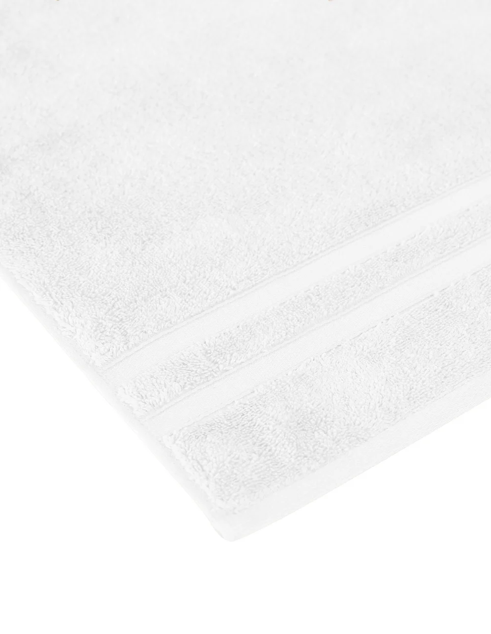 Serviette de bain personnalisée coloris blanc : gros plan sur la matière, 80 % coton peigné · 20 % modal (modèle Royale)