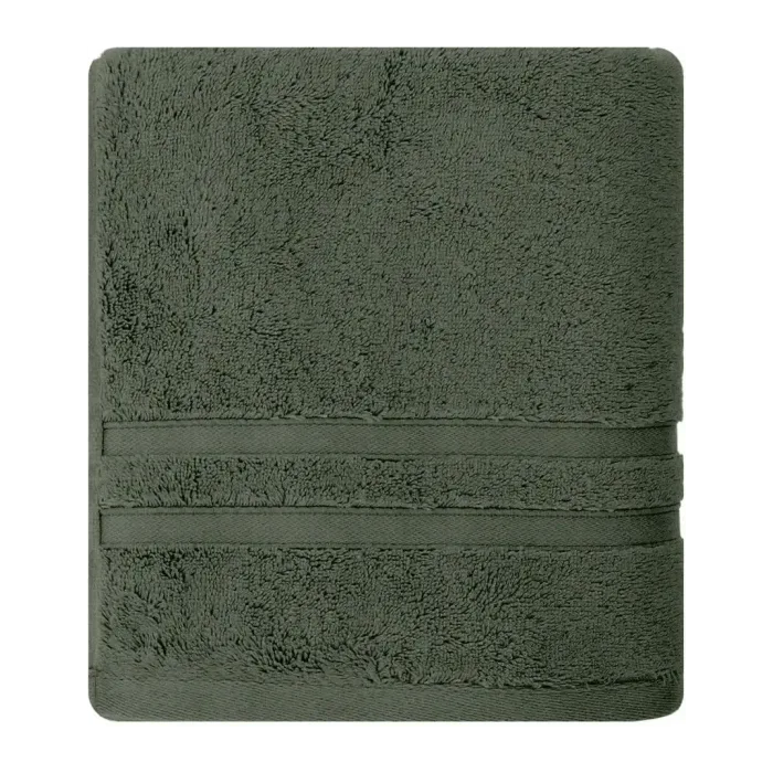 Serviette de bain personnalisée brodée à Paris, coloris eucalyptus (modèle Royale, 80 % coton peigné · 20 % modal)