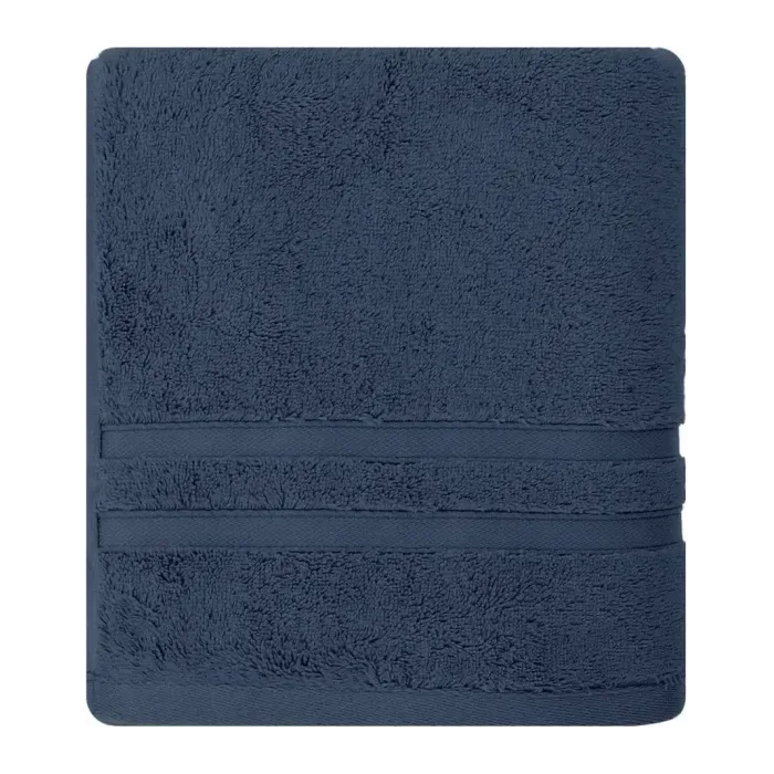 Serviette de bain personnalisée brodée à Paris, coloris indigo (modèle Royale, 80 % coton peigné · 20 % modal)