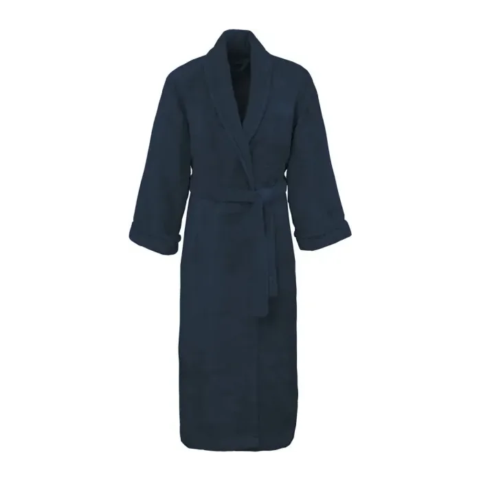 Peignoir personnalisé brodé à Paris, coloris indigo (modèle Saint-Honoré, 80 % coton peigné · 20 % modal)