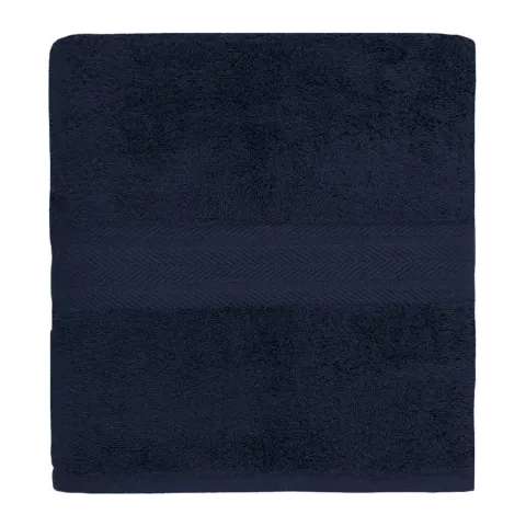 Serviette de bain personnalisée brodée à Paris, coloris bleu nuit (modèle Vendôme, 100 % coton peigné)