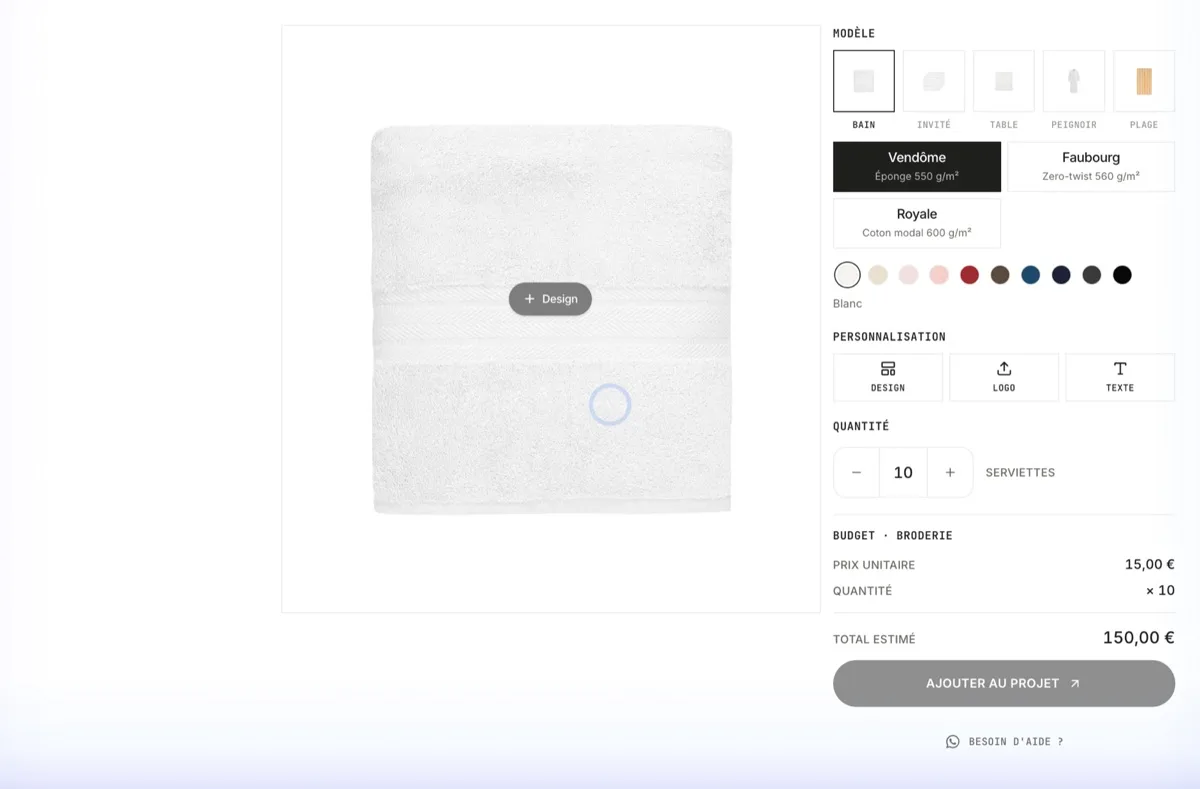 Comment commander une serviette personnalisée : configurateur de serviette personnalisée en ligne : choix du modèle