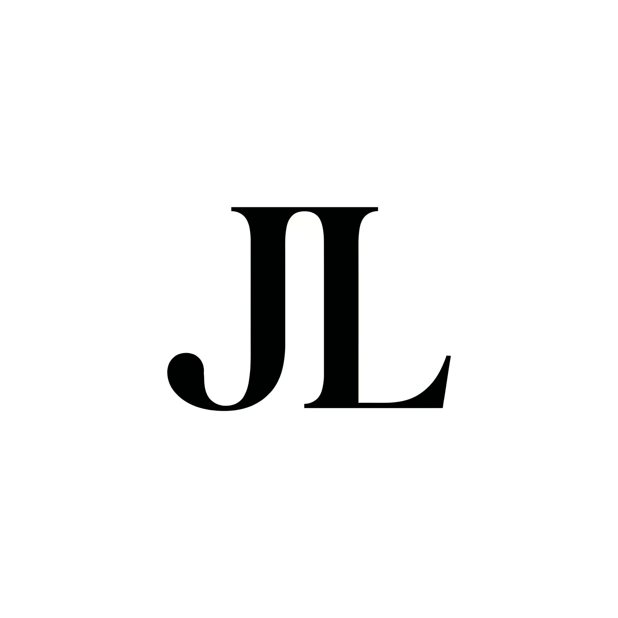 Exemple de logo brodable : monogramme serif, empattements pleins, deux initiales entrelacées, double filet.