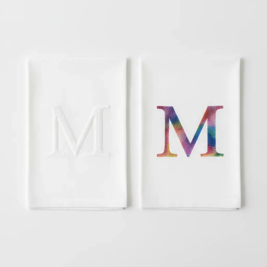 Comparatif broderie et impression sur serviette personnalisée, à Paris