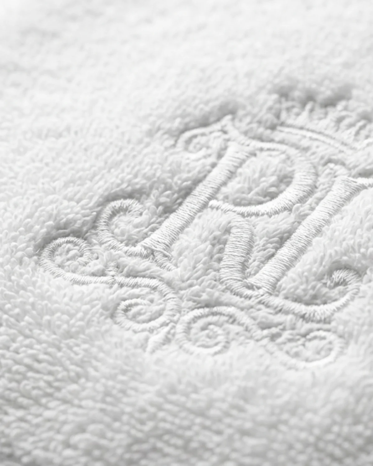 Serviette d'hôtel personnalisée brodée au logo de l'établissement : serviette de bain d'hôtel brodée d'un monogramme sous couronne
