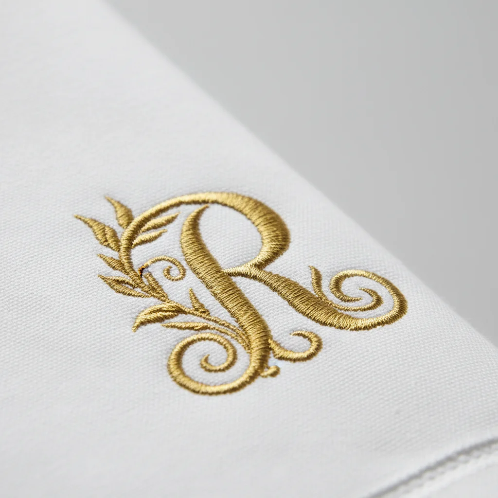 Inspiration serviette personnalisée brodée d'un monogramme R fil or, atelier Paris