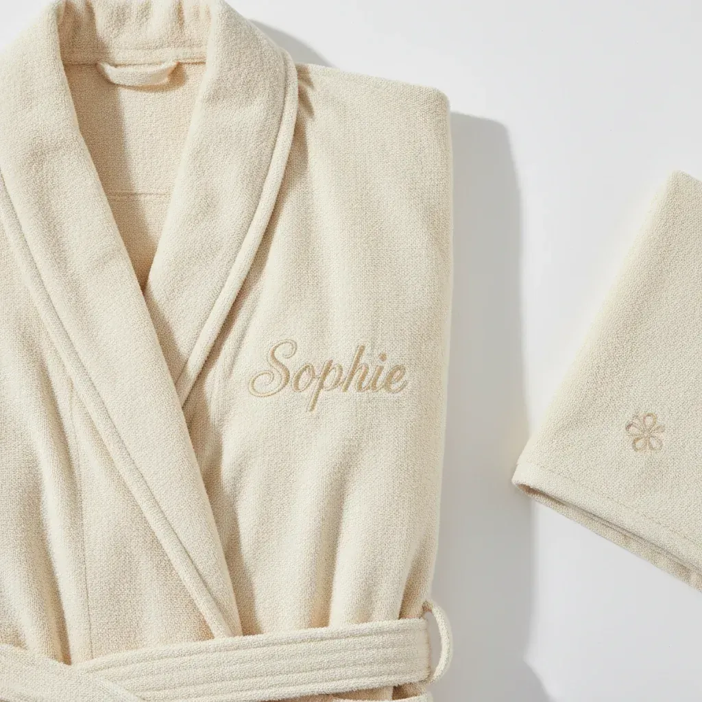 Peignoir personnalisé avec monogramme brodé sur la poitrine, à Paris