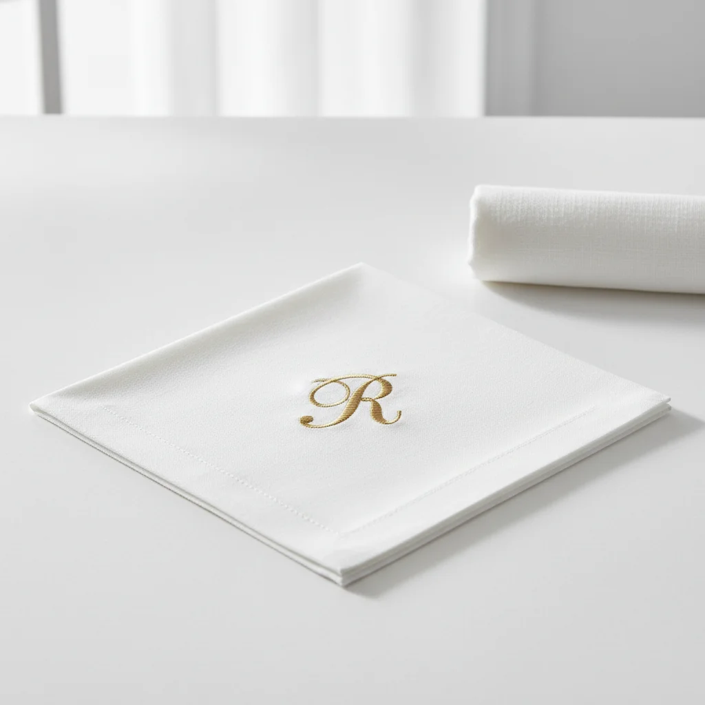 Serviette brodée au prénom du destinataire, présentée comme cadeau personnalisé