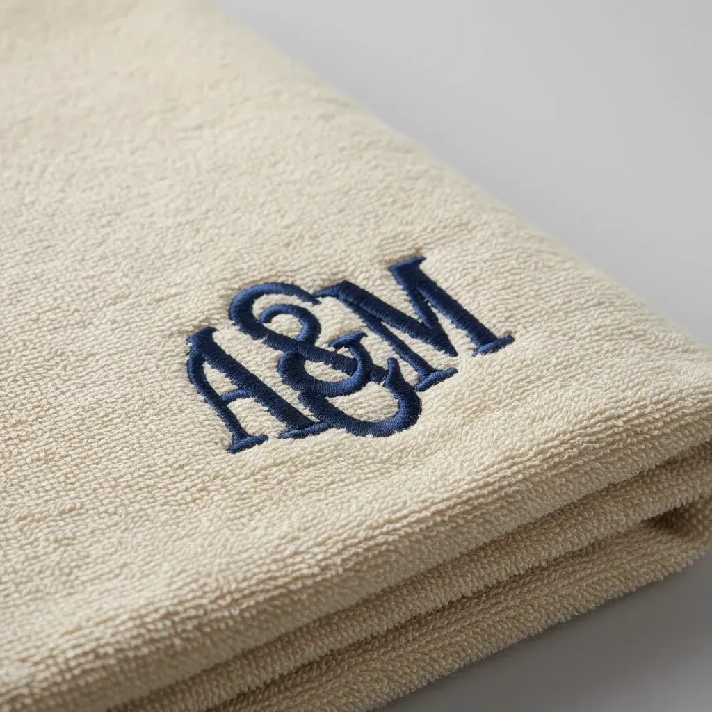 Inspiration serviette personnalisée brodée au logo d'une marque, cadeau corporate, atelier Paris
