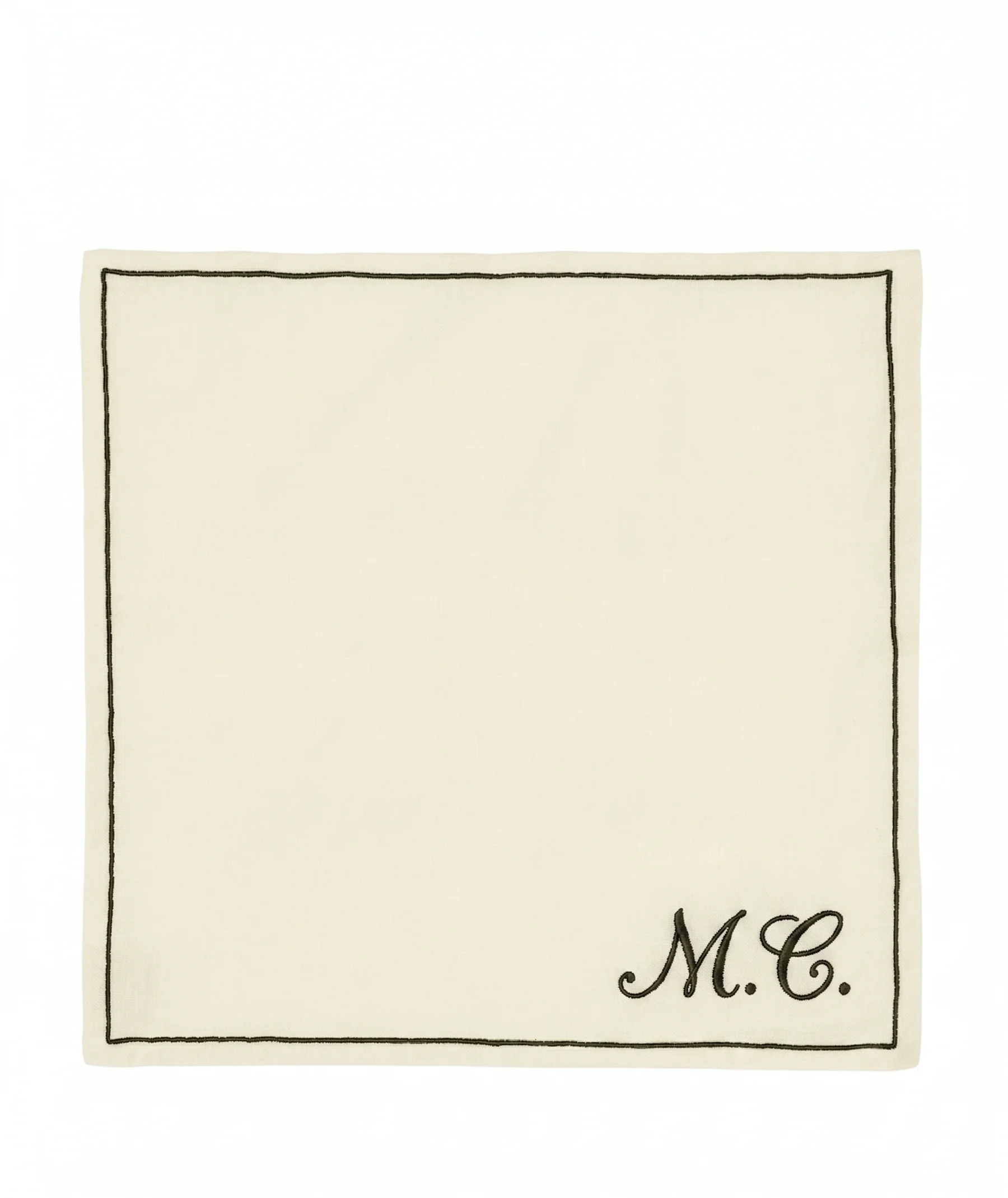 Serviette personnalisée en petite quantité : serviette de table écru avec initiales brodées