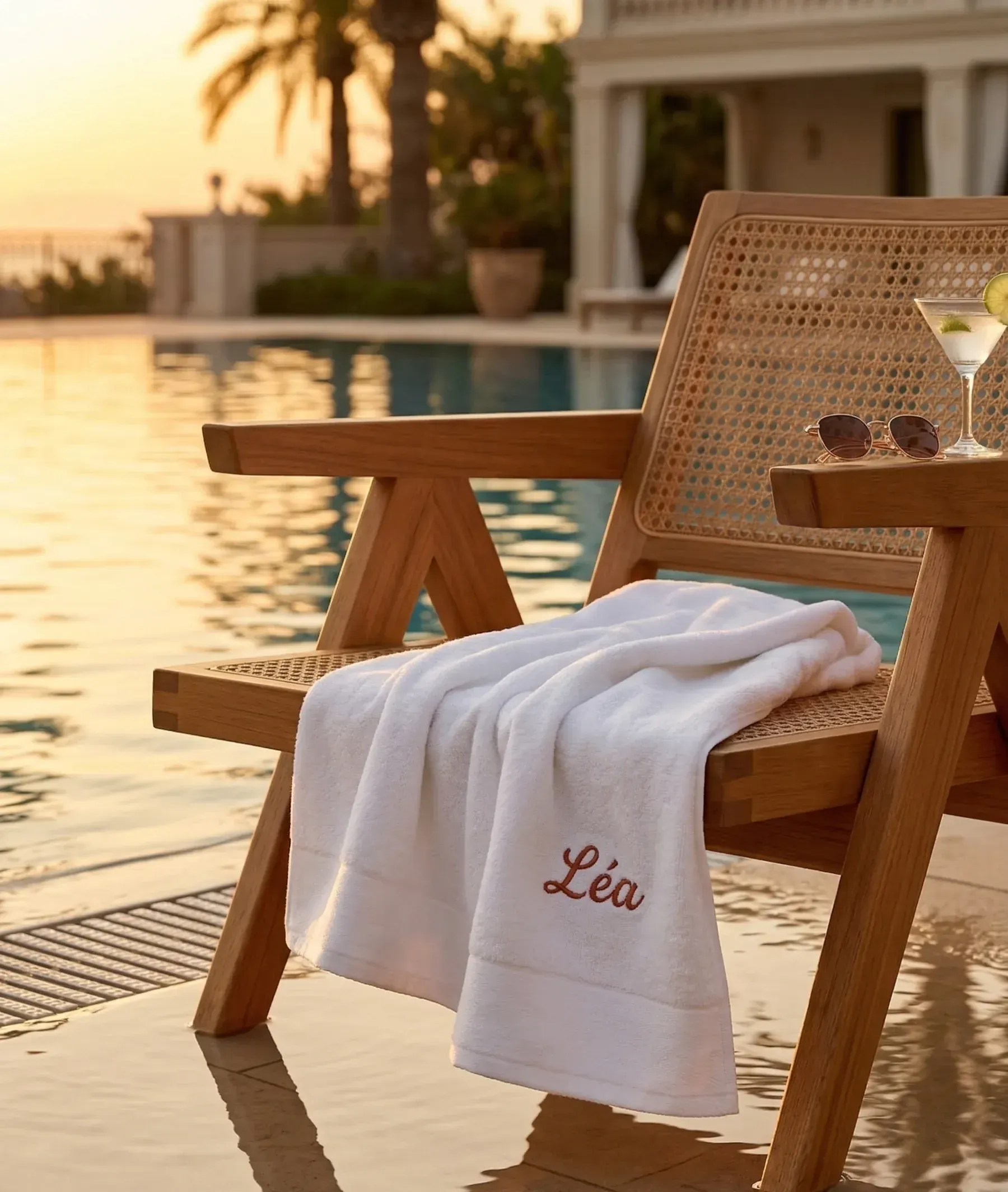 Inspiration serviette personnalisée : inspiration serviette de bain personnalisée brodée à son prénom, ambiance piscine